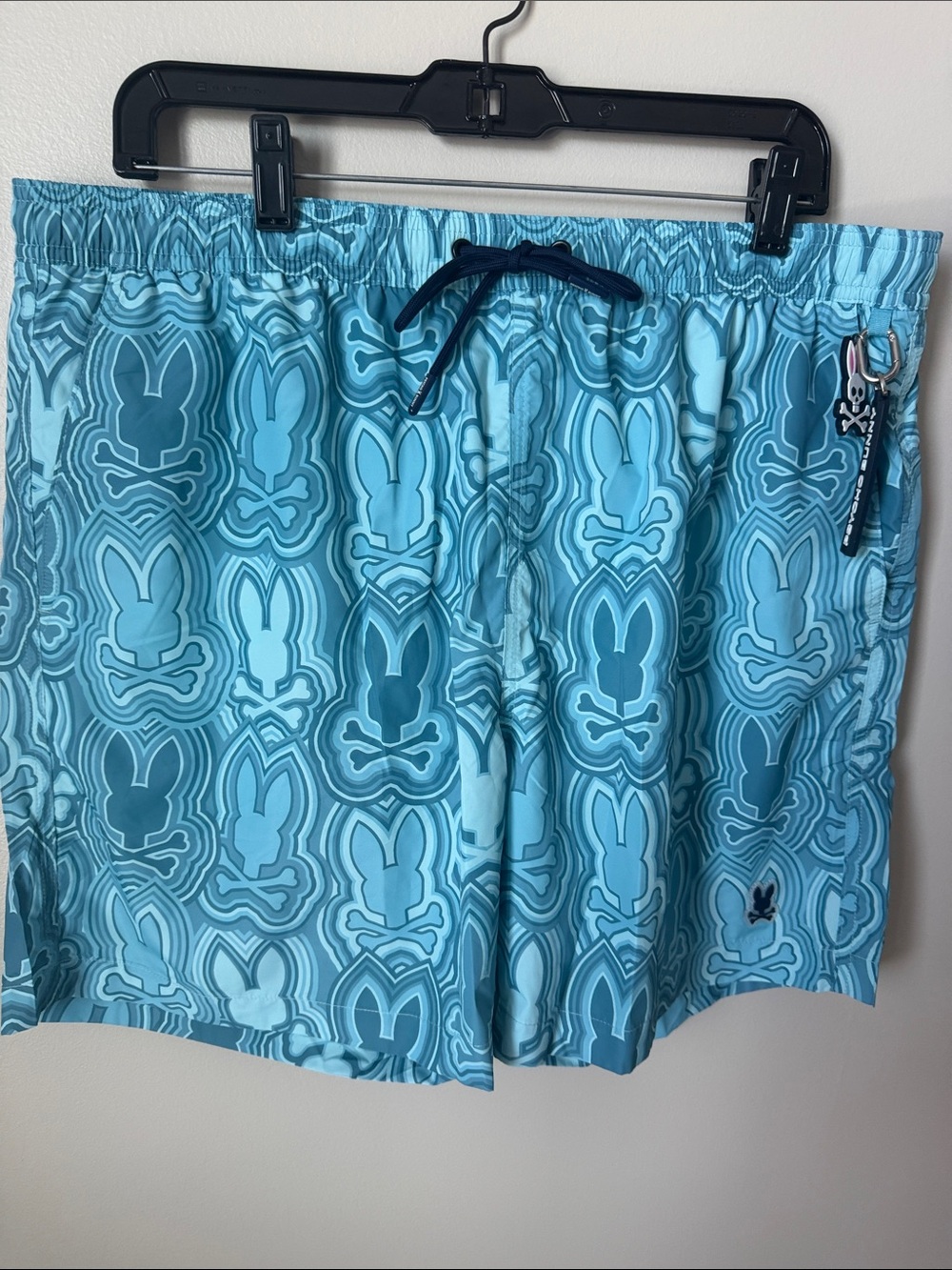 Psycho Bunny Teal & Navy Patterned Swim Trunks
